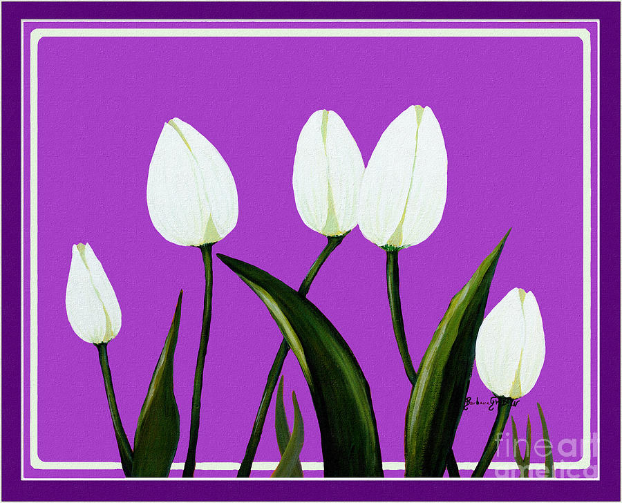 White Tulips on Purple Painting by Barbara A Griffin