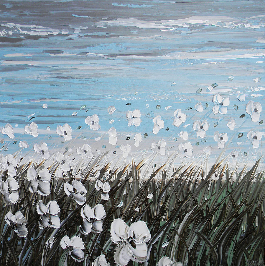 Poppy Painting - White Wildflower Breeze by Christine Bell
