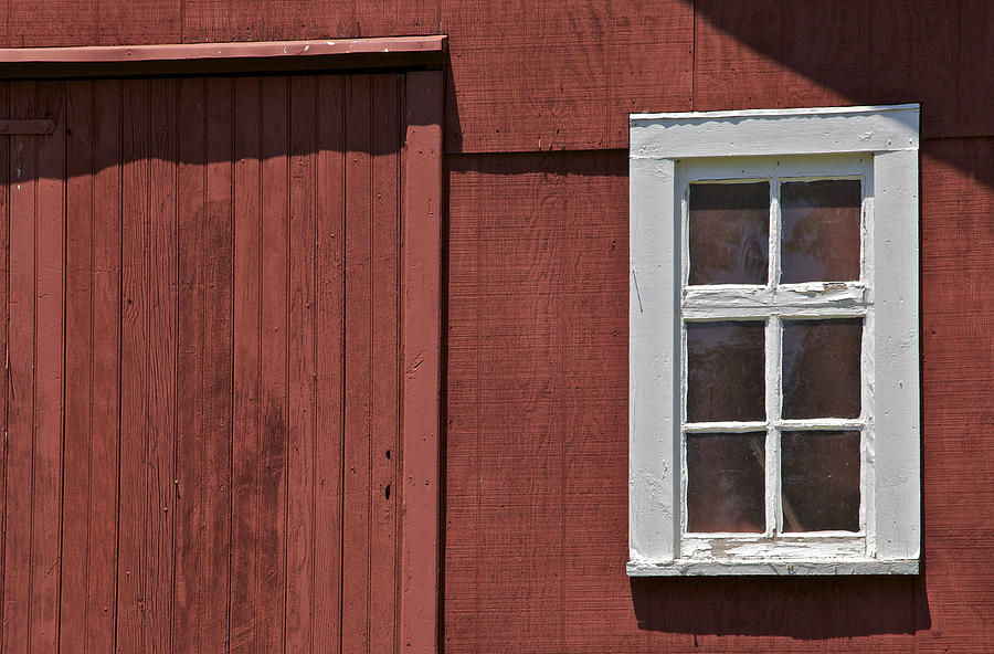 White Wood Window against a Faded Red Wood Farm Barn Photograph by David Letts