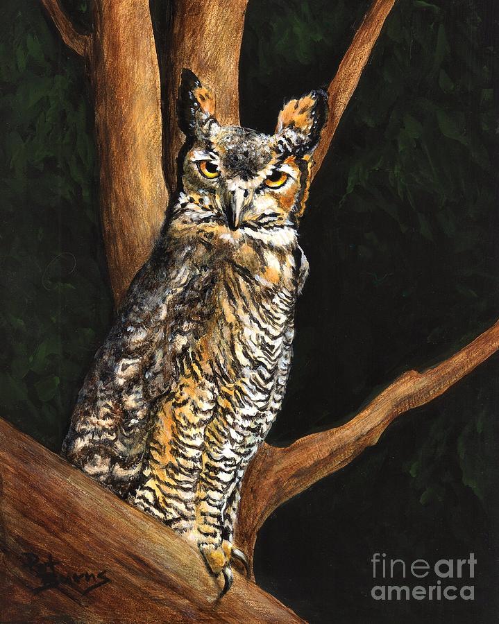 Owl Painting - Who in the Woods by Pat Burns