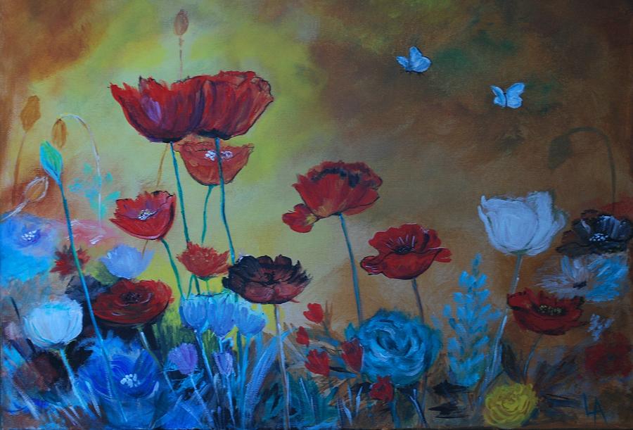 Wild Flowers Bright Painting by Leslie Allen