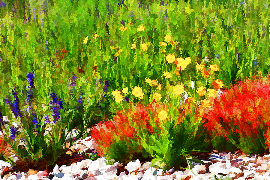 Wild Flowers In A Rocky Garden Painting by Tracie Schiebel