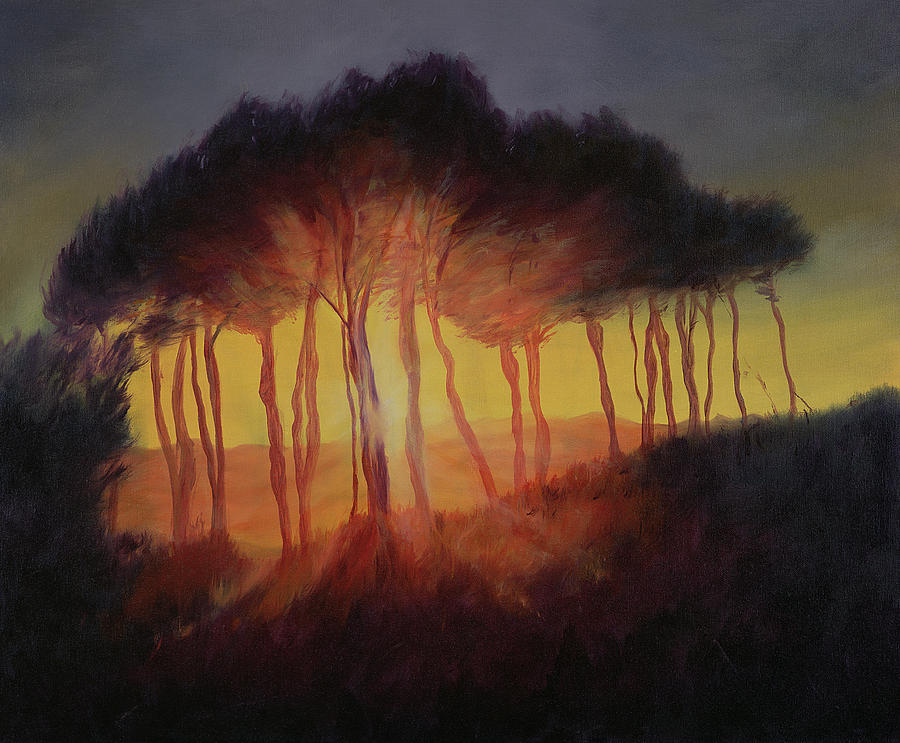 Sunset Painting - Wild Trees at Sunset by Antonia Myatt