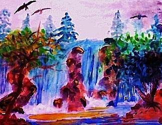 Tree Painting - Wild waterfalls by Anna Lewis