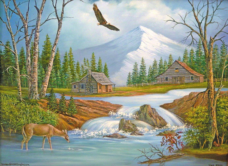 Deer Painting - Wilderness Retreat in the Mountains by Vivian Eagleson