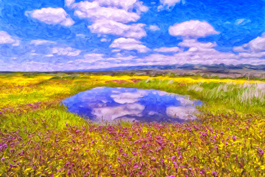 Wildflowers and Pond Near San Luis Obispo Painting by Dominic Piperata