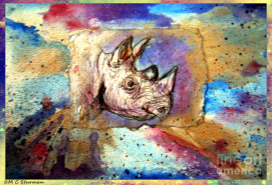 Wildlfe Art Rhino Mixed Media by M c Sturman