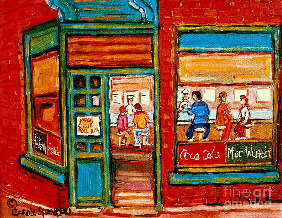 Wilenskys Sandwich Shop Corner Fairmount And Clark Le Plateau Montreal Painting by Carole Spandau