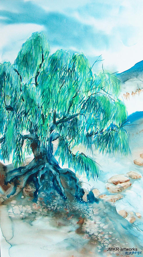 Willow Water Fall Painting by Judith Kerrigan Ribbens - Pixels