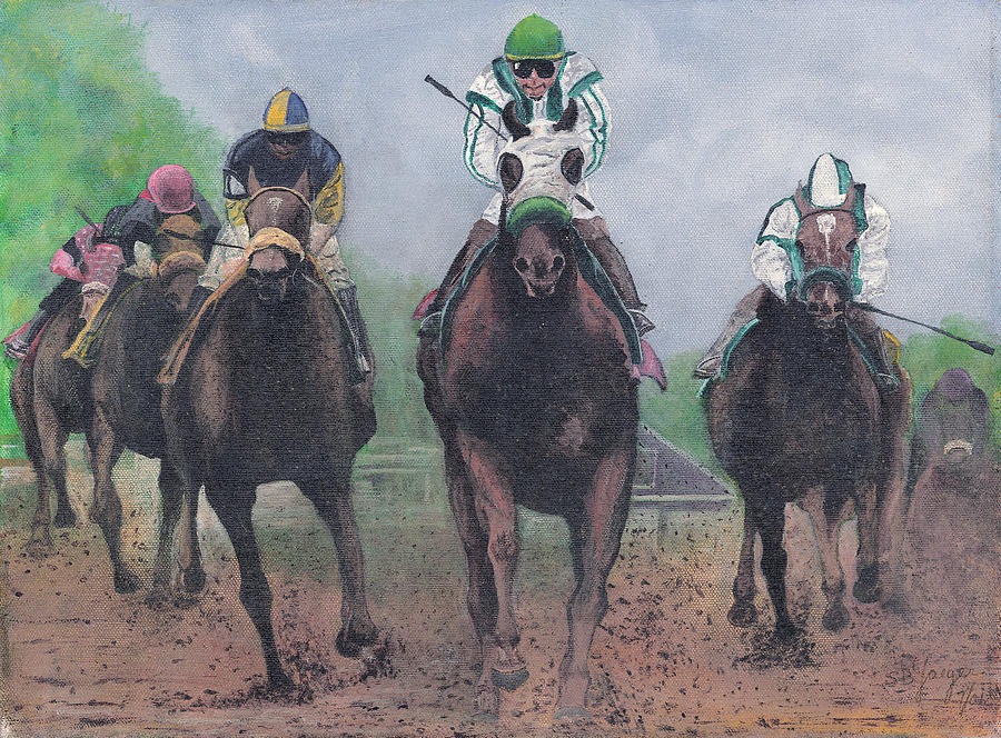 Win Place And Show Painting by Stuart B Yaeger