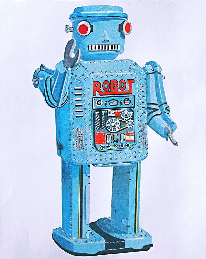 Wind-up Robot Drawing by Glenda Zuckerman