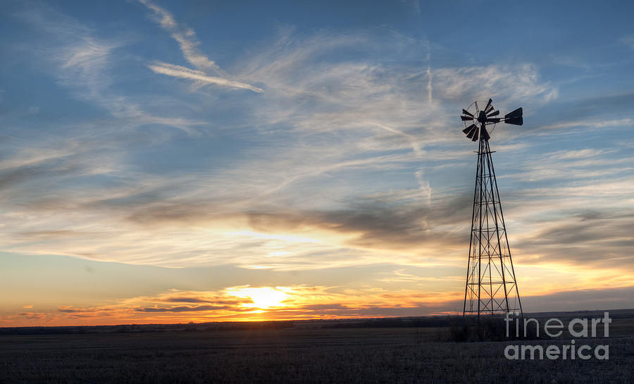 WIndmill and Sunset Photograph by Art Whitton