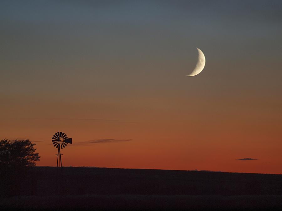 Windmill and the Moon Photograph by HW Kateley