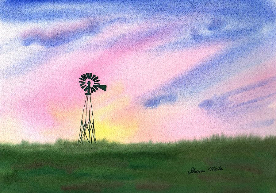 Windmill Painting by Sharon Mick