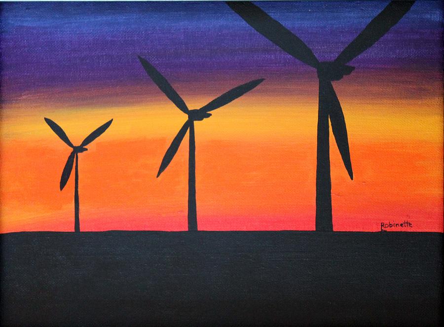 sunset windmill painting