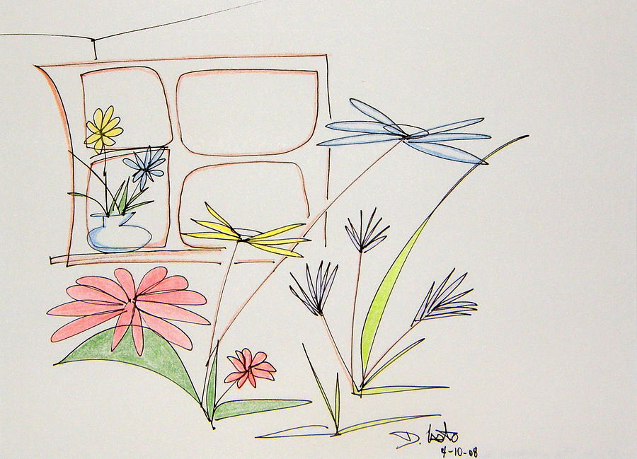 Flower Drawing - Window in my room by Dennis Casto