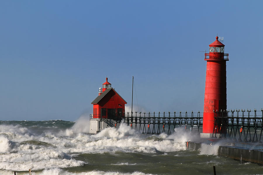 Windy Day at The Grand Haven Lights Photograph by Richard Gregurich
