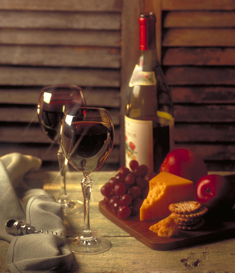 Wine Photograph - Wine Cheese and Fruit by Thomas Firak