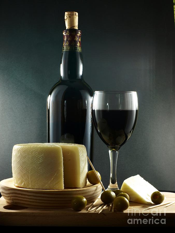 Cheese Photograph - Wine Cheese and Olives by Alfredo Rodriguez