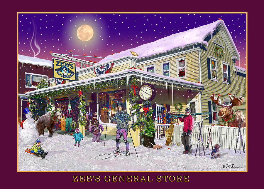 Winter at Zebs General Store in North Conway NH Digital Art by Nancy Griswold