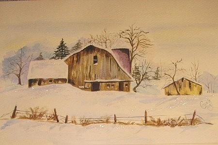 Barn Painting - Winter Barn by Cristy Crites