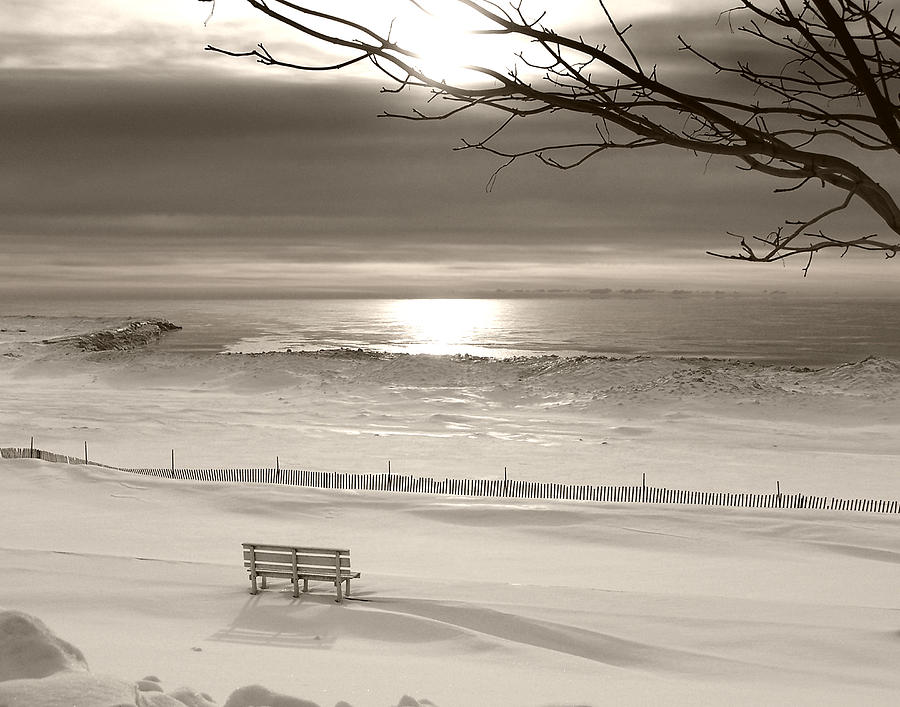 Winter Beach Morning BW Photograph by Bill Pevlor