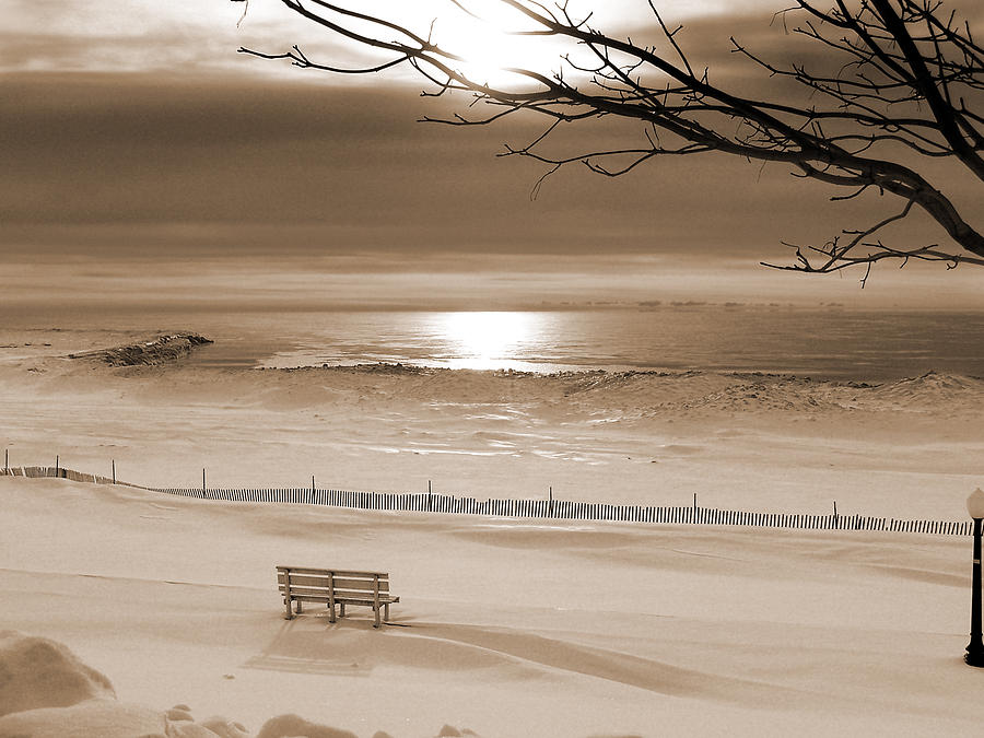 Winter Beach Morning sepia Photograph by Bill Pevlor