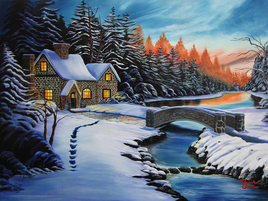 Winter Painting - Winter Cottage by Robert Steen