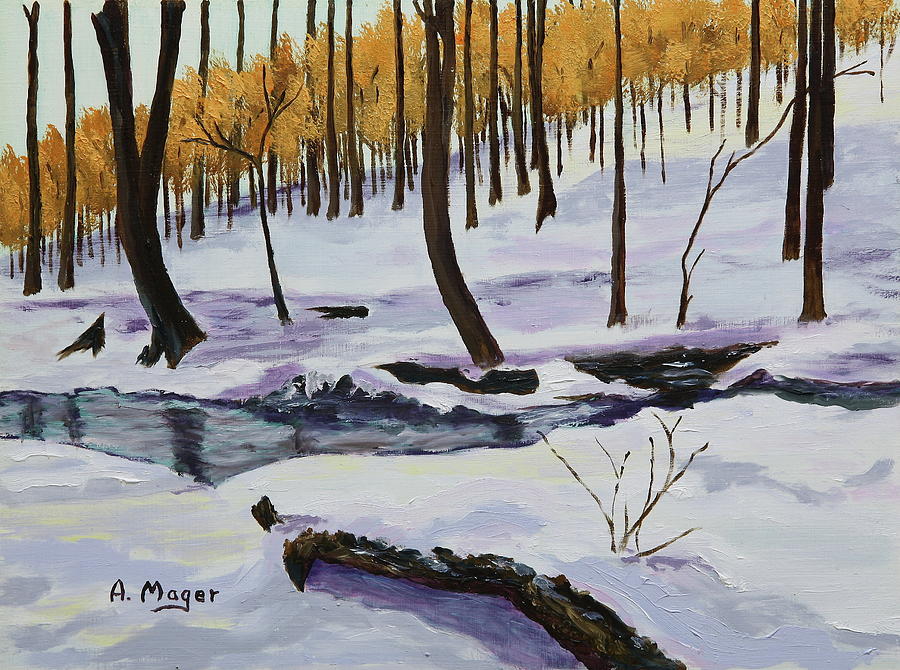 Winter Creek Painting by Alan Mager