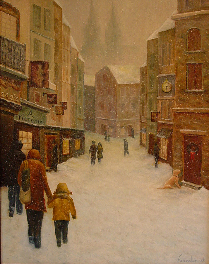 Street Scene Painting - Winter Day by Leonard Franckowiak