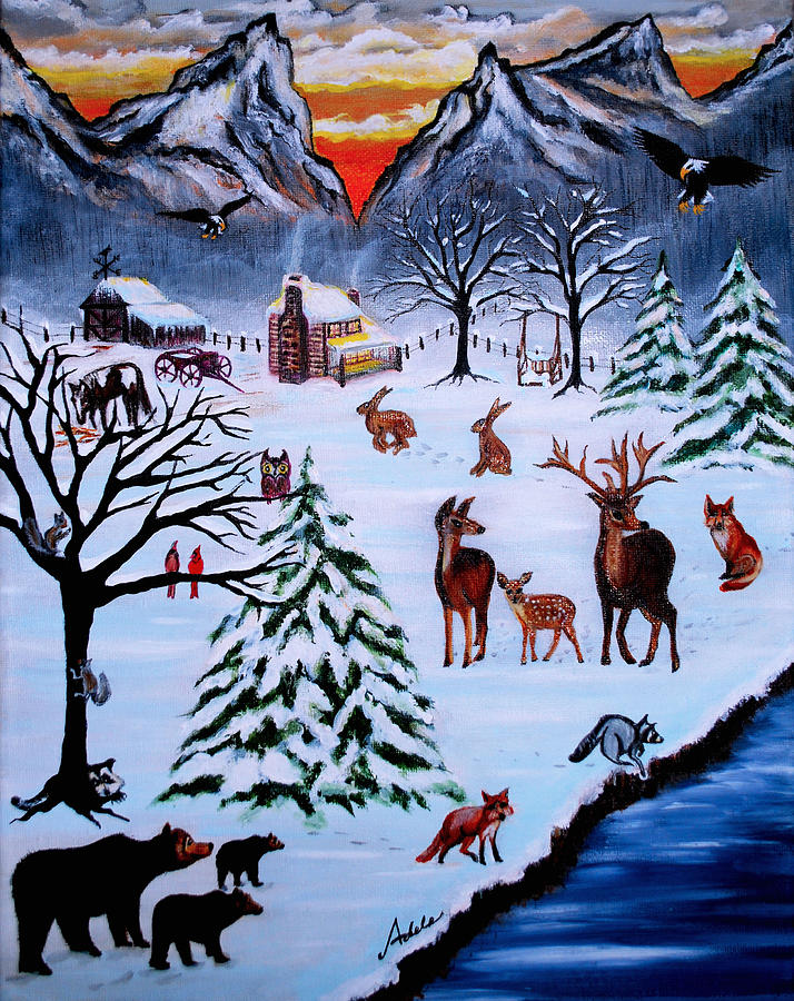 Winter Gathering Painting by Adele Moscaritolo