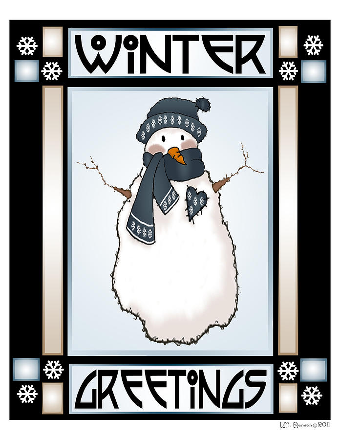 Winter Greetings Snowman 1 Digital Art by Lynn Evenson