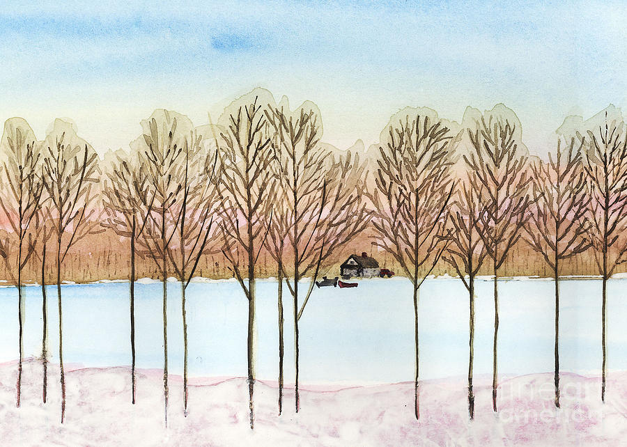 Winter Lake Painting by Jackie Irwin