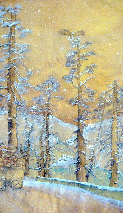 winter logging near Orofino Painting by Debbi Saccomanno Chan