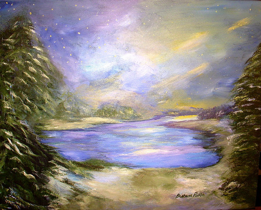 Winter Nights and Northern Lights Painting by Barbara Pirkle