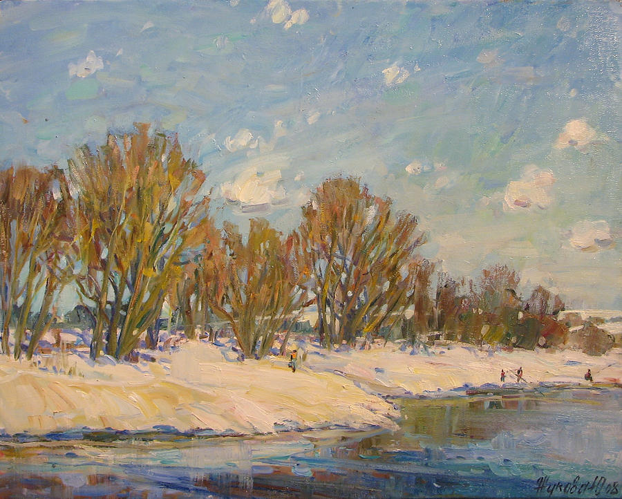 Winter on the river Oka Painting by Juliya Zhukova