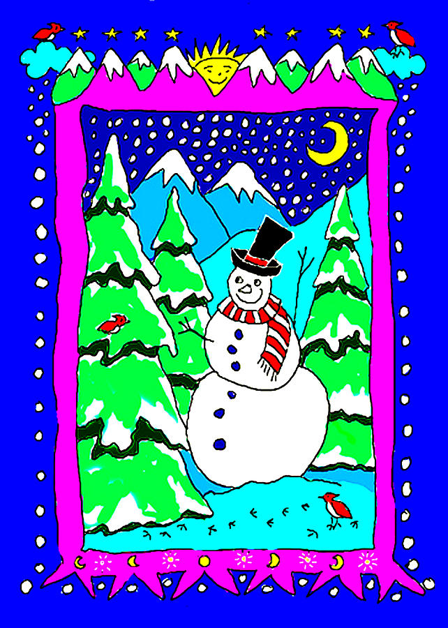 Winter Snowman Digital Art by Nancy Griswold
