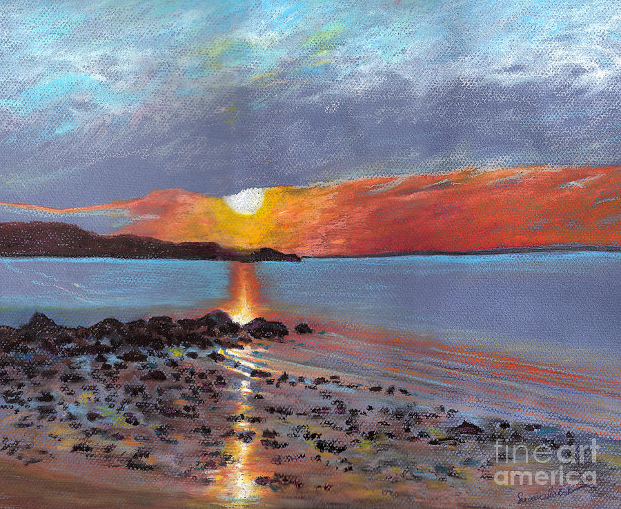 Sunset Painting - Winter Sunset Centre Island Beach by Susan Herbst