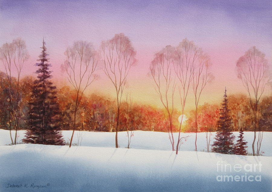 Winter Sunset Painting by Deborah Ronglien