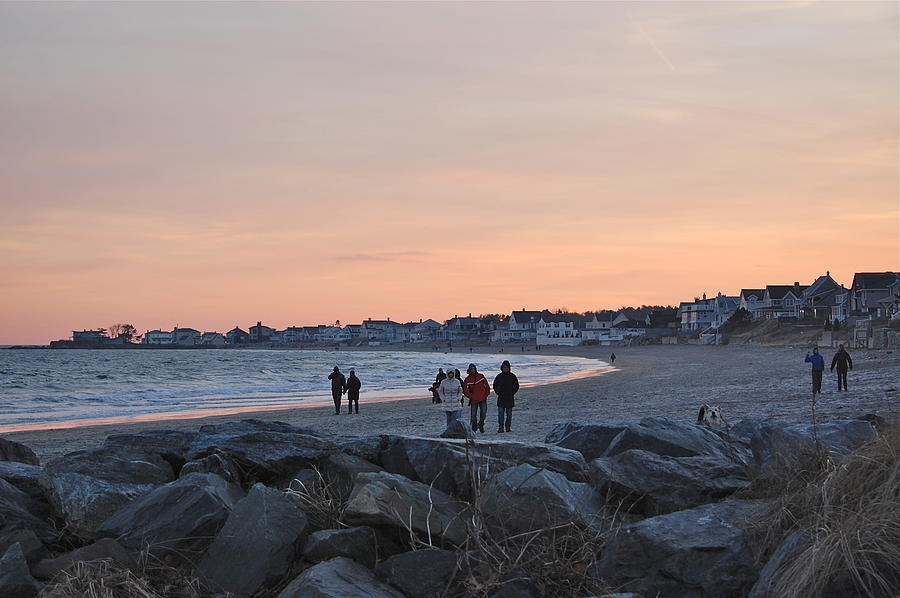 Winter Walk on the Beach Photograph by Mary McAvoy