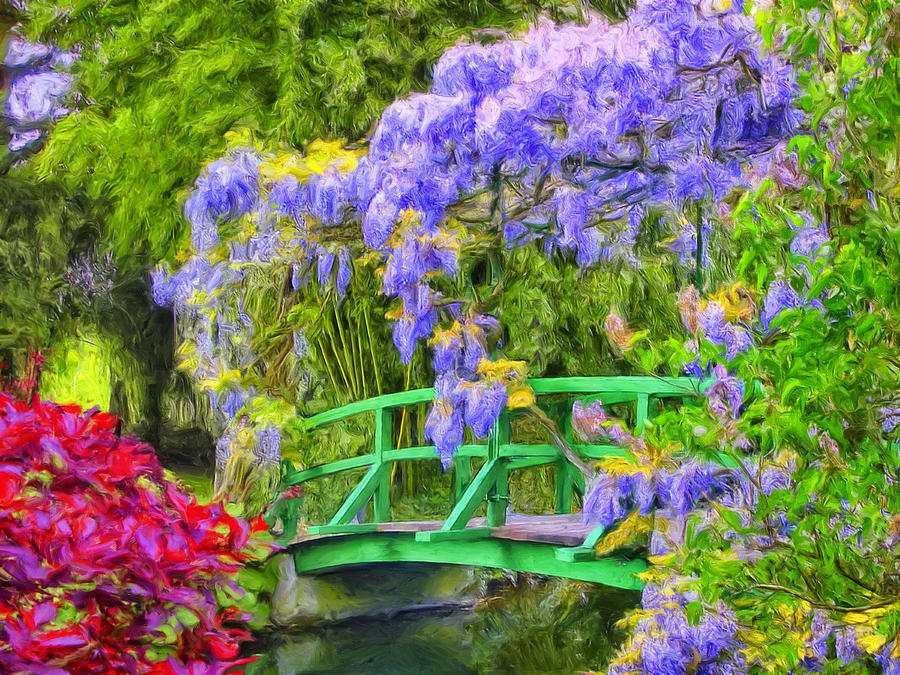 Wisteria And Japanese Bridge Painting by Dominic Piperata