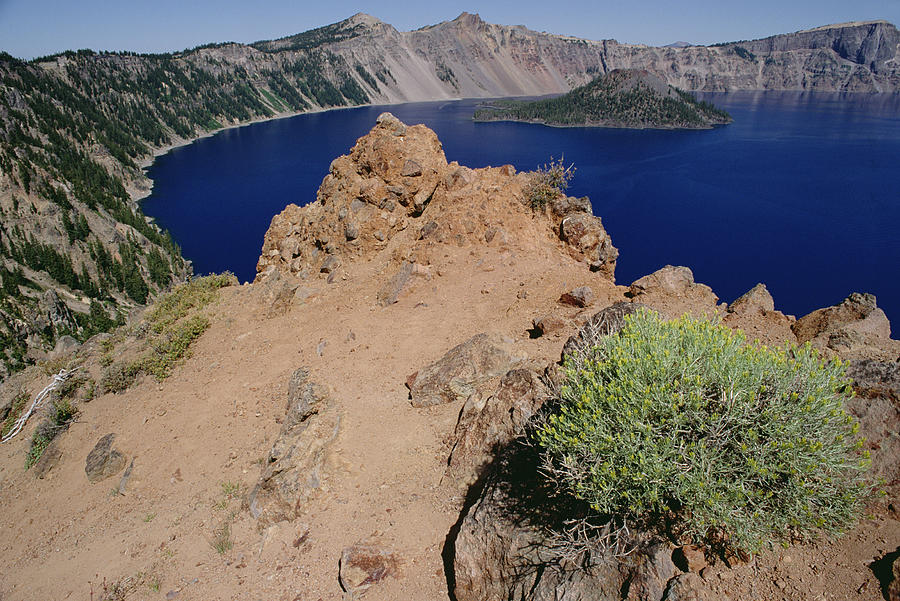 Crater Lake National Park Photograph - Wizard Island And Lake Shore, Mt by Gerry Ellis