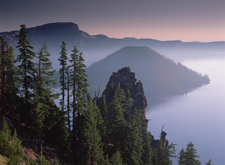 Crater Lake National Park Photograph - Wizard Island In The Center Of Crater by Tim Fitzharris