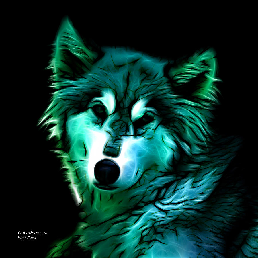 Wolves Digital Art - Wolf - Cyan by James Ahn