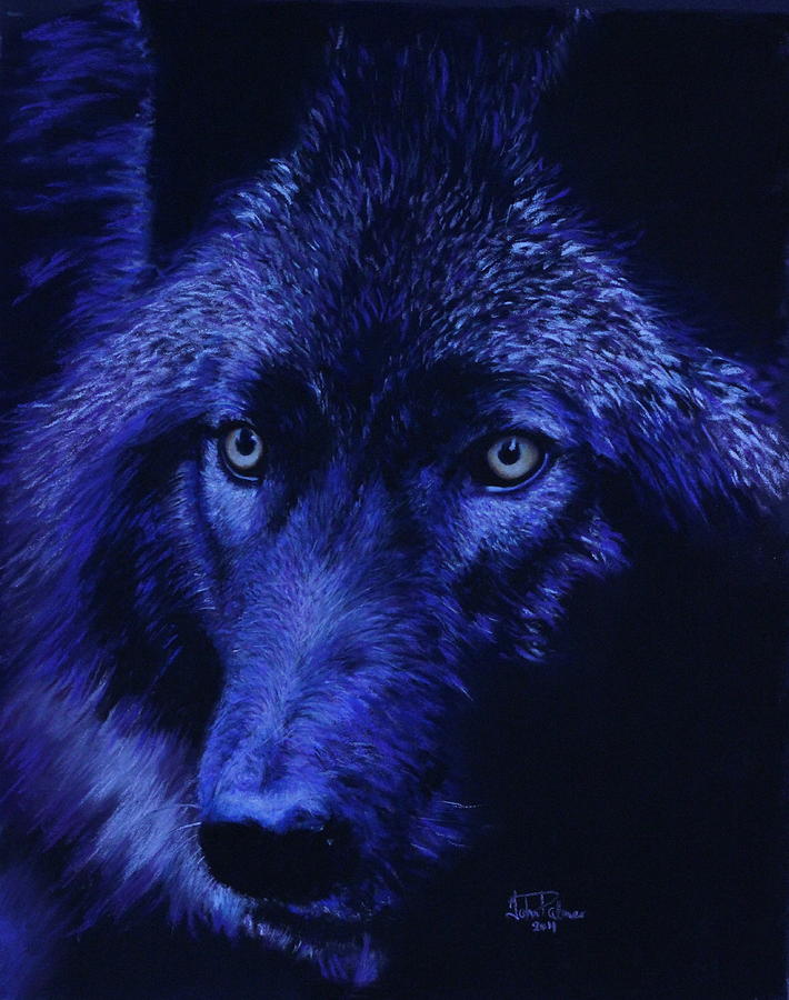 Winter Painting - Wolf in moonlight  version B   by John  Palmer