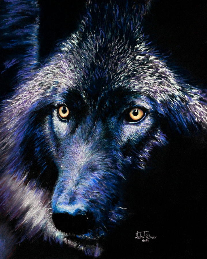 Winter Painting - Wolf in moonlight  version F by John  Palmer