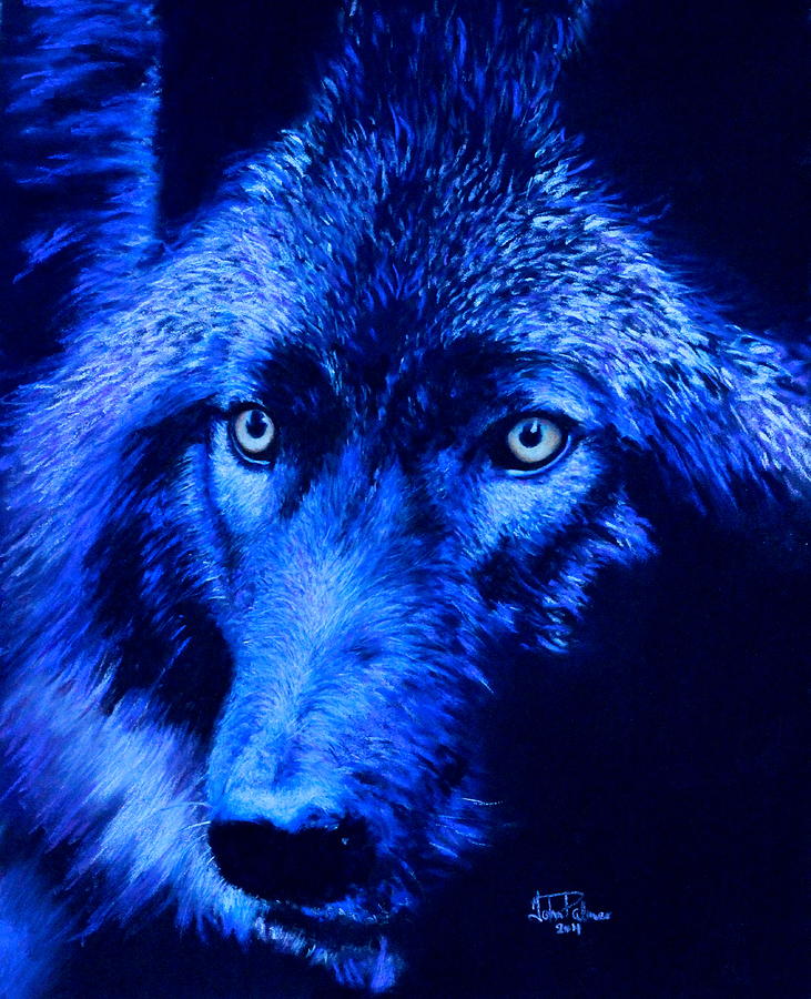 Wolf in moonlight  version G Painting by John  Palmer