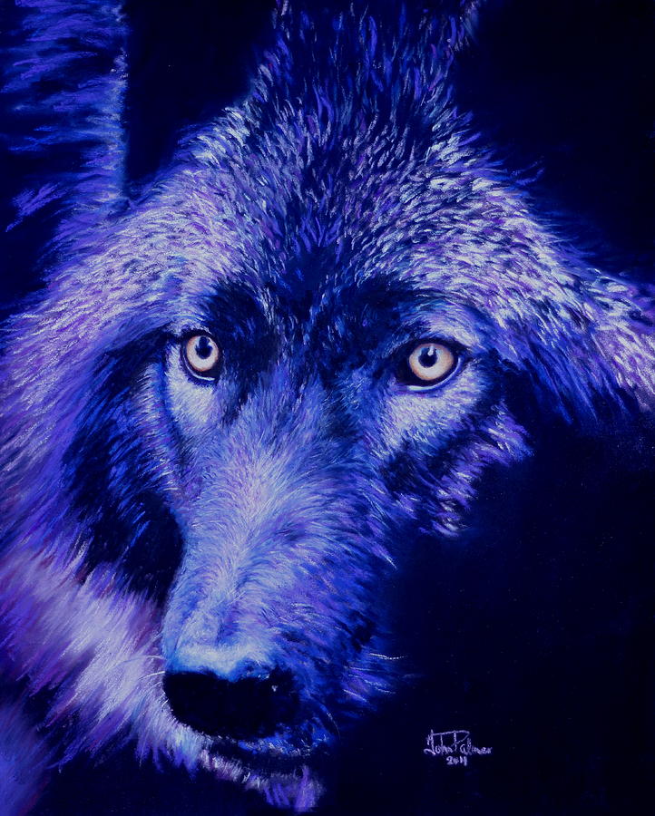 Winter Painting - Wolf in moonlight  version H by John  Palmer