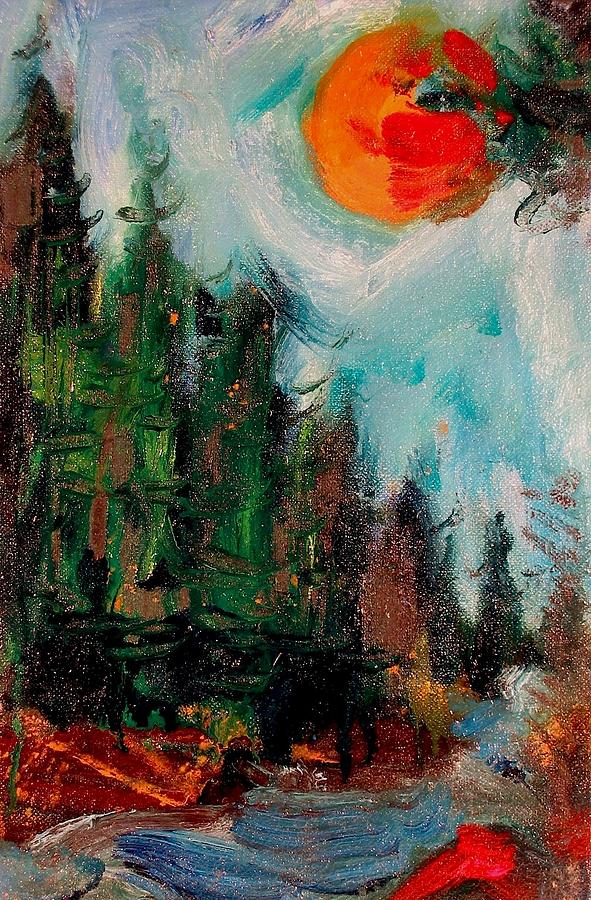 Wolf River Moon Painting by Les Leffingwell