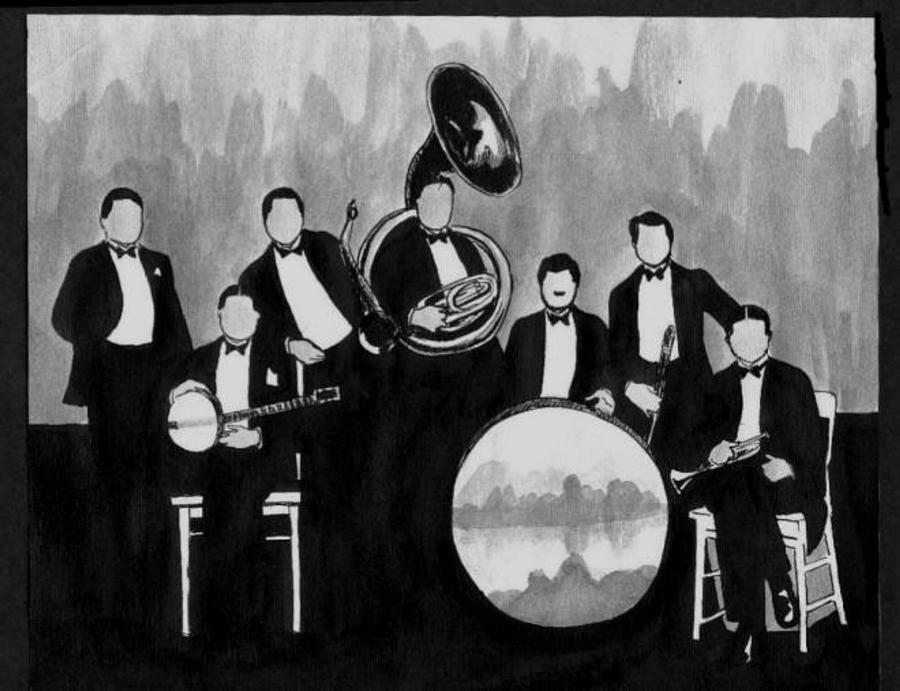 Music Drawing - Wolverines Black and White by Mel Thompson